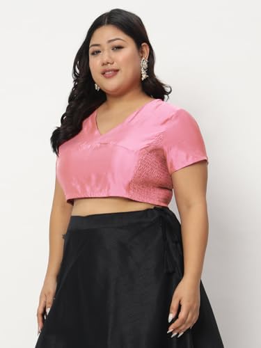 studio rasa Women's Plus Size Silk Blend Stretchable Top for Wedding Festive Party (TPWPC22565-4XL_Light Pink_4XL)