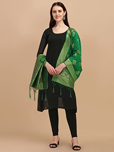 DEVANGI Women's Woven Banarasi Silk Zari Dupatta/Chunni, Width 1 Meter, Length 2.5 Meter (OM-DT-07-PGREEN)