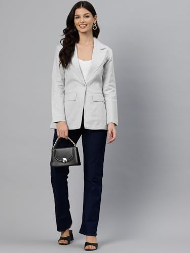 Cottinfab Women Grey Solid Single-Breasted Long Sleeves Casual Blazer