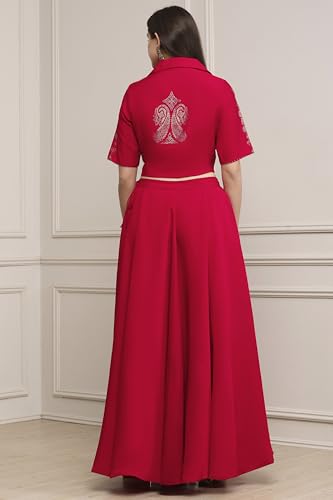 Biba Women Fuchsia Viscose Rayon Kalidar Lehenga Set_34