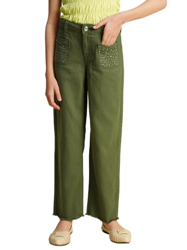 VERO MODA Girls Wide Leg Mid Rise Green Jeans