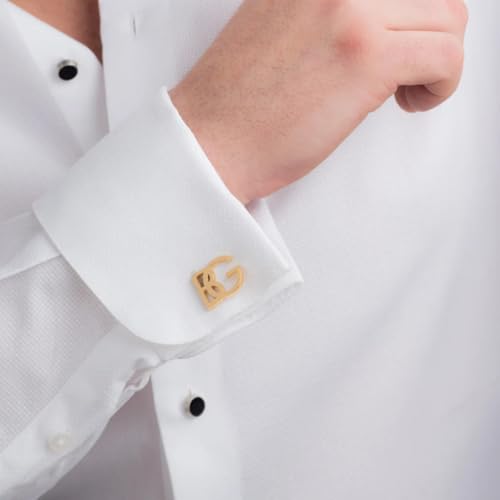 MOSKAI® Personalized Initial Cufflinks for Men Custom Monogram Stainless Steel Letter Cuff Links Luxury Gift for Groomsmen, Weddings, Business, Formal Wear (Gold Plating)