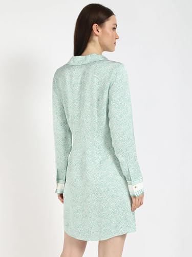 Viscose Spread Collar A-Line Dress Green