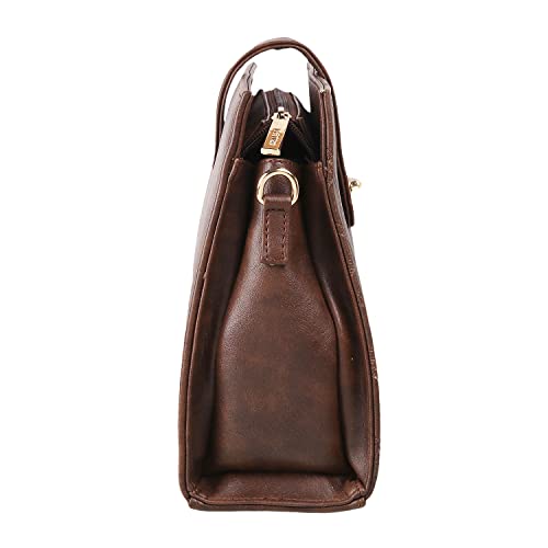 Metro Brown Faux Leather Premium Zipper Casual Sling Bag For Women (66-7208)