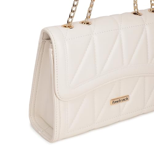 Fastrack Women’s White Sling Bag | Quilted Faux Leather | Adjustable Strap with Metal Detail & Flap Closure