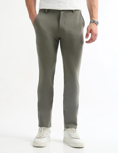 Arrow Sport Men's Solid Super Slim Fit Trousers (ASAKTR2401_Olive_38)
