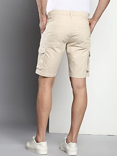 Dennis Lingo Mens Cream Slim Fit Mid Rise Casual Cotton Shorts (B901_Cream_28)