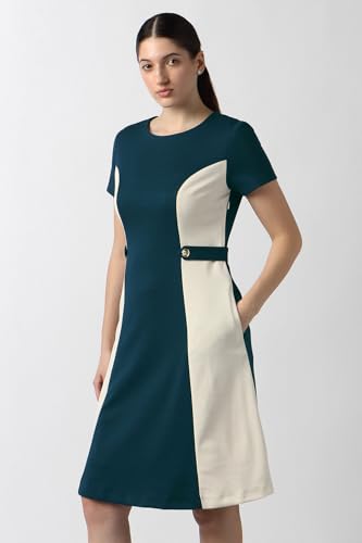 Women Teal Patterned Knee Length Formal Dress