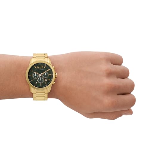 Armani Exchange Stainless Steel Analog Green Dial Men Watch-Ax1746, Gold Band