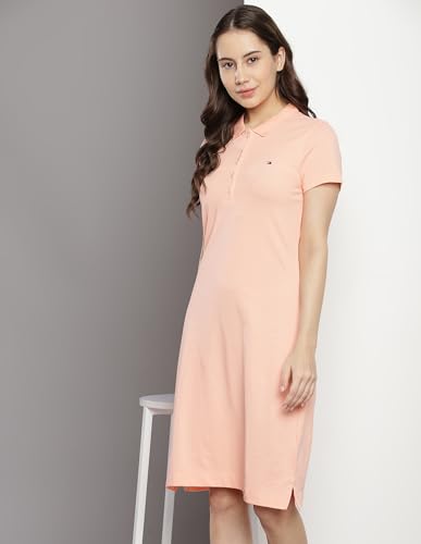 Tommy Hilfiger Women's Cotton T-Shirt Above The Knee Casual Dress (F23HWDR016_Peach