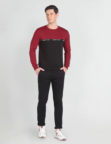 Arrow Men's Cotton Crew Neck Sweatshirt (ASAGSS3944_Red and Black