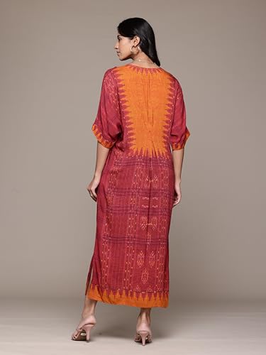 Ritu Kumar V-Neck Half Sleeves Kaftan Burgundy