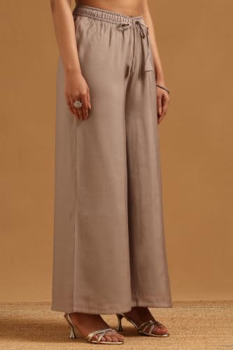 Soch Womens Grey Chanderi Botanical Zari Woven Salwar Suit With Zardosi