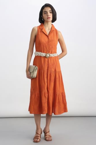 Women Orange Embroidered Casual Dress