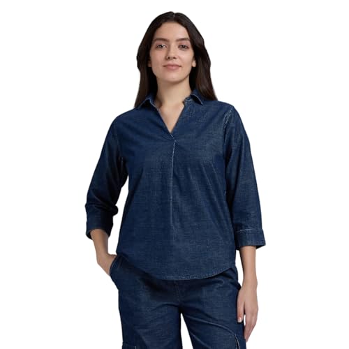 Pepe Jeans Women's Regular Fit Shirt (PL305058_Indigo Blue_Mid Wash