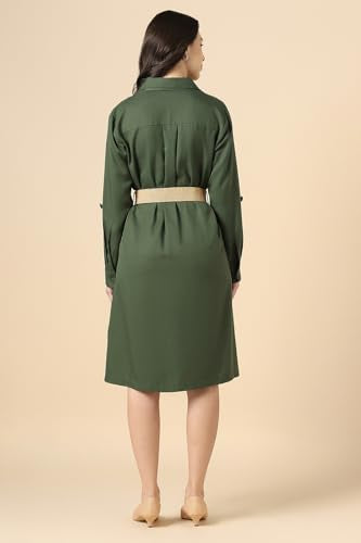 Women Green Solid Casual Dress