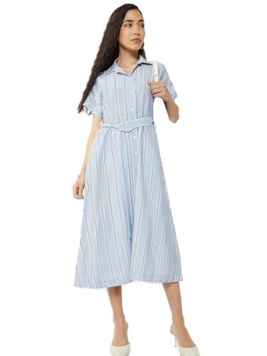 Max Women Striped Shirt Dress (Blue_S)
