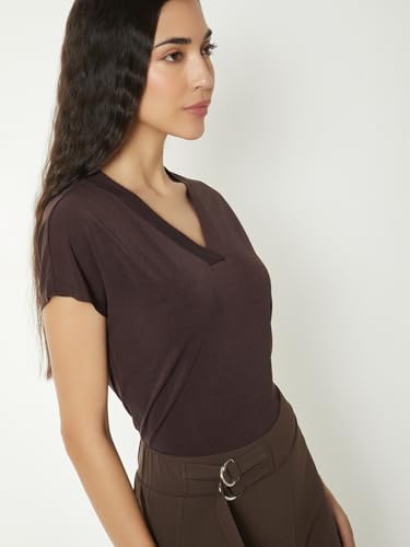 Max Women Solid T-Shirt (Brown_XS)