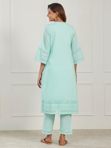 BIBA Solid Cotton Straight Casual Kurta With Pant And Dupatta