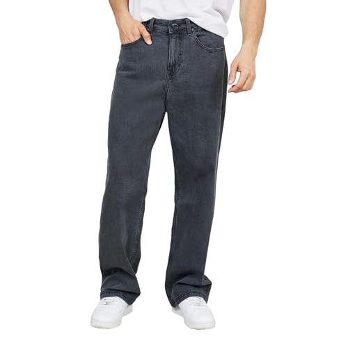 Styli Men Wide Leg Mid-Rise Stretchable Jeans | Dark Black with Light Fade Enzyme Wash, 5 Pockets, Regular Fit | Comfortable & Versatile Casual or Everyday Wear