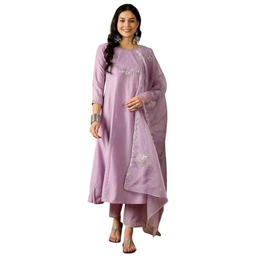 AVYUKTHA | Women Floral Embroidered Kurta with Pyjamas & Dupatta | Thread Work Ethnic Kurta Set for Women | Festive & Daily | Pink Color | Size- XL