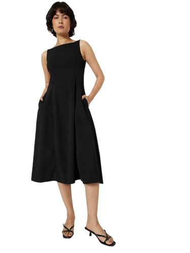 Max Women's Cotton Blend A-Line Below The Knee Dress (T26TT1001_Black