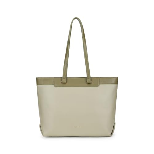 Fastrack Terra Olive Laptop Tote Bag | Faux Leather Tote with 14 Inch Laptop Sleeve | Spacious Zip Closure Handbag with Organizer Pocket & Dual Handles
