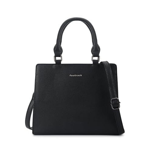 Fastrack Casual Satchel Bag with Top Zipper for Girls, Medium Size with Detachable Sling and Handheld Handles, Made with Premium Faux Leather, Black