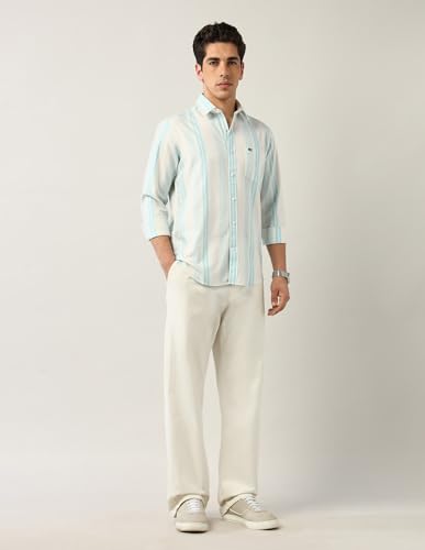 Arrow Sports Men's Striped Slim Fit Shirt (ASAJSH1348_Peach