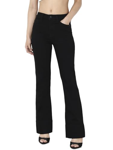 ONLY Women's Solid Flared Mid-Rise Black Jeans