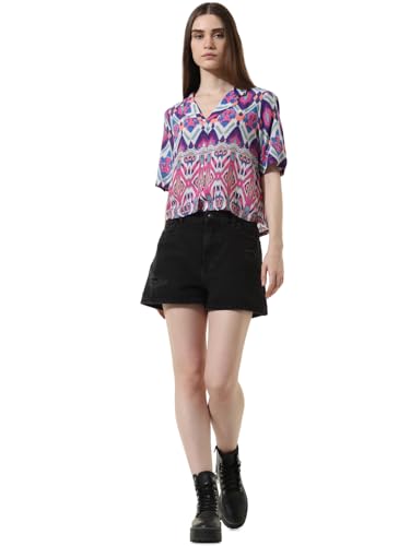 ONLY Women Printed Viscose Purple Shirt