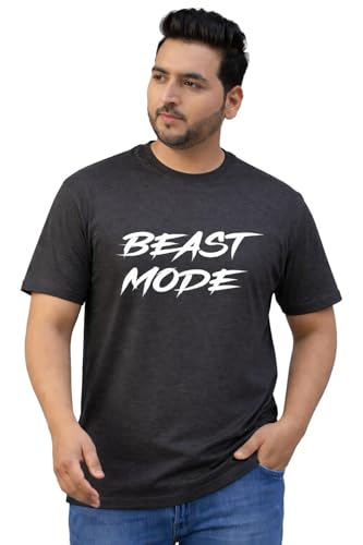 THE SOUTH STORE Men's Charcoal Melange Round Neck Half Sleeve Printed Plus Size T-Shirt | Beast Mode