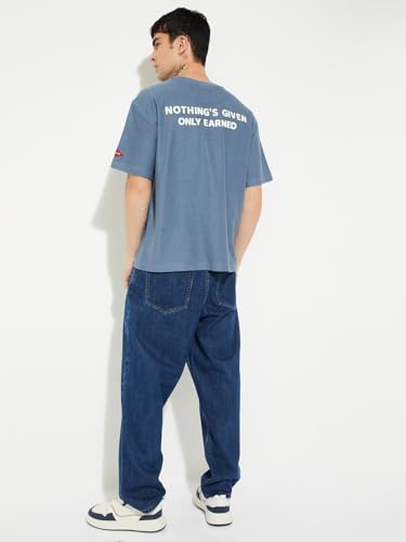 Max URB_N Men Printed Oversized Fit T-Shirt(Blue_L)