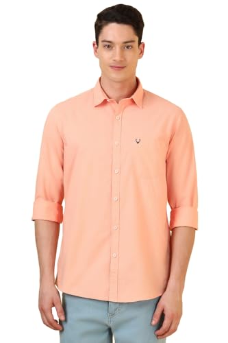 Allen Solly Men Peach Solid Full Sleeves Casual Shirt