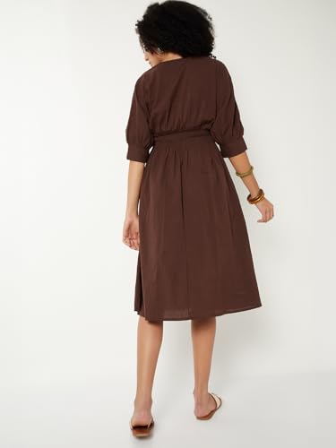 Max Women Textured A-line Midi Dress (Brown_XS)