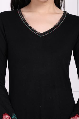 W for Woman Black Embroidered A-Line Acrylic Kurta (W13440-223871-M)