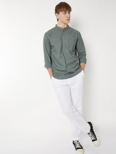 Max Men Solid Short Kurta (Green_L)