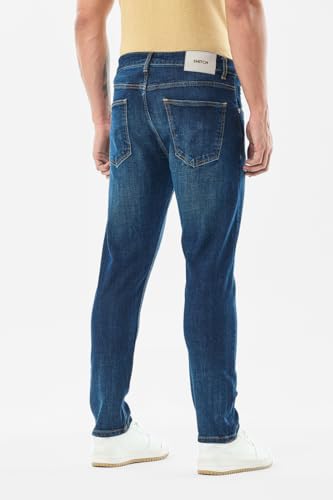 SNITCH Men Casual Jeans | Slim Fit Blue Mid Rise Streetwear Style | Durable Cotton Blend with Smooth Texture & Medium Stretch for Everyday Comfort