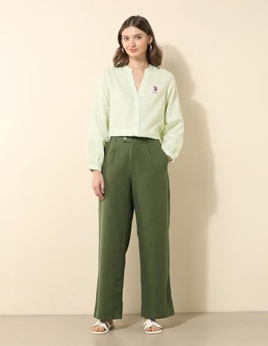 U.S. POLO ASSN. Vertical Striped Regular Fit Shirt (UWSS25SHT211_Green_S)