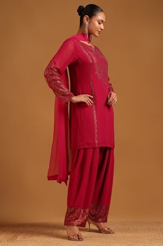 Soch Womens Fuchsia Georgette Embellished Salwar Suit With Stone Work