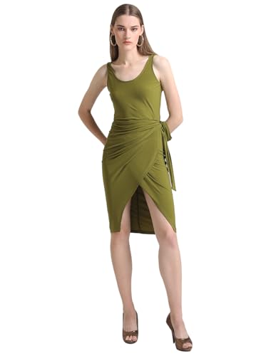 Kazo Women's Polyester Fit and Flare Knee-Length Dress (124186AVCDOM_Green