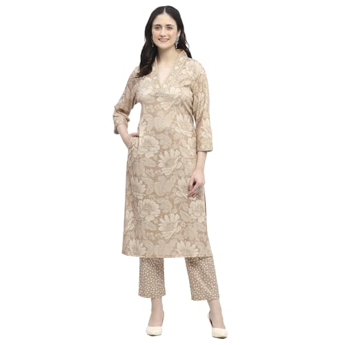 BIBA Women's Beige Polyester Blend Straight Kurta Pants Set_32