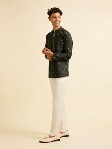 Manyavar Men's Cotton Printed Short Kurta (Green,L)