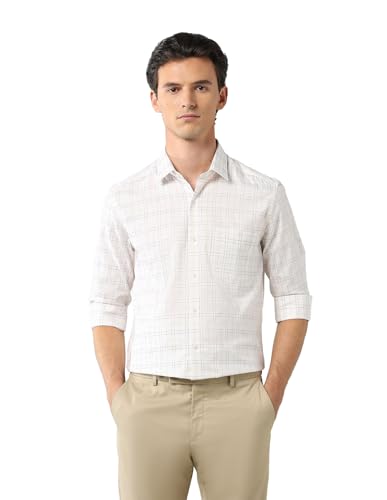 Arrow Men's Checkered Slim Fit Shirt (ARAEOSH2465_Off White