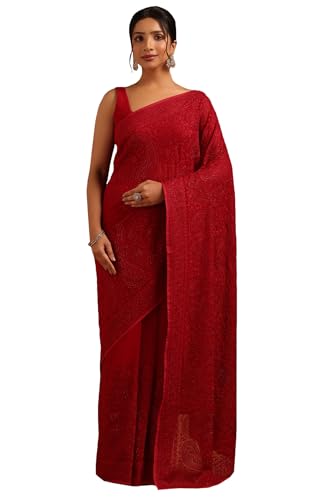 Soch Womens Fuchsia Georgette Botanical Saree With Stone Work