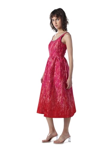 ONLY Women Self Design Fit and Flare Pink Dress