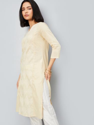Max Women Thread Embroidered Kurta, Beige, XXL