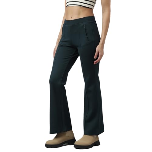 Latin Quarters Women Green Bottle Casual Solid High Rise Trousers_L