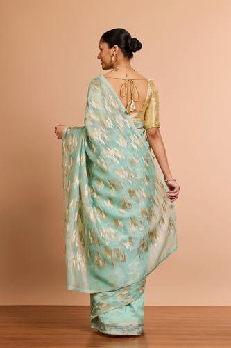 Taneira Women Light Blue Pure Silk Organza Embroidered Saree with Unstitched Blouse Piece (SAPP03AC2532-Light Blue)