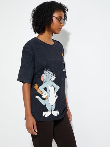 Max URB_N Women Tom & Jerry Oversized T-Shirt (Black_S)